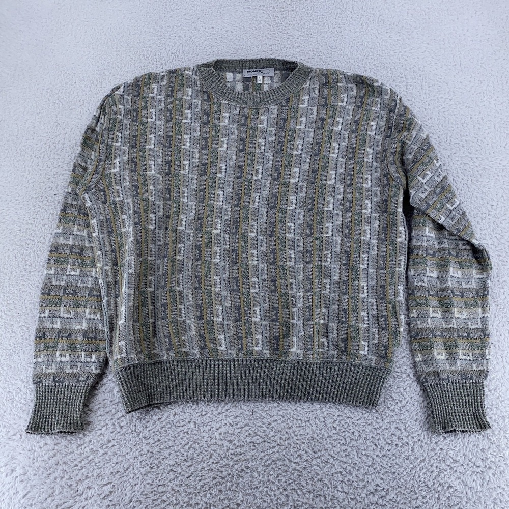 Mondo di Marco Textured Geometric Knit Sweater Mens Large Made in Italy Pullover